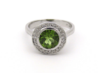 9kt gold peridot and diamond ring.