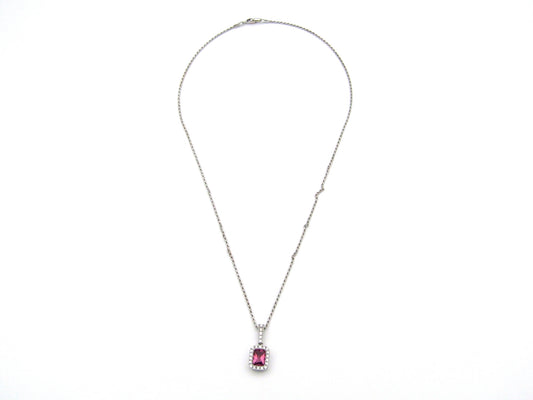 14kt white gold Pink Tourmaline and diamonds pendant.