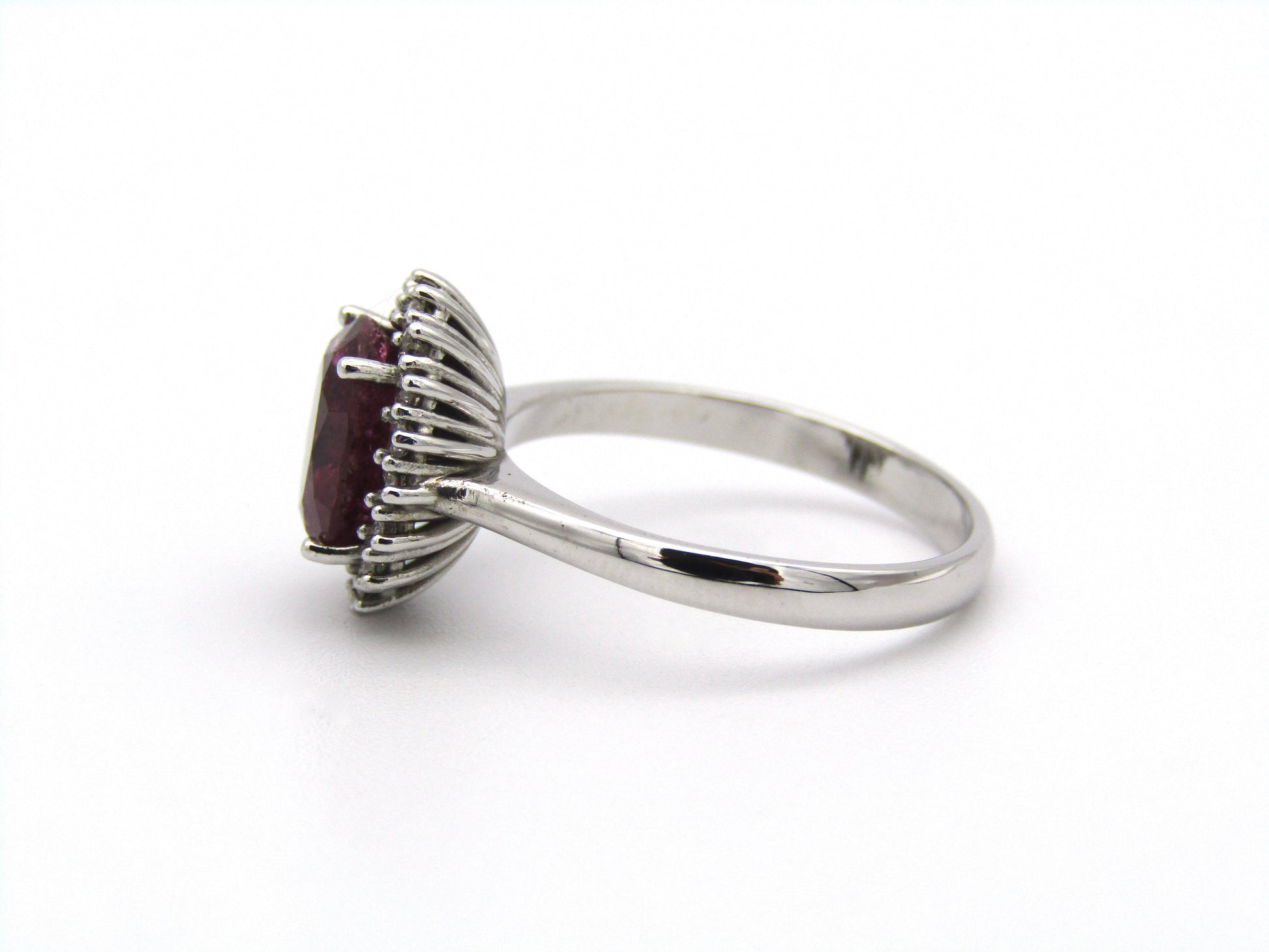 14kt gold rubellite and diamond ring.