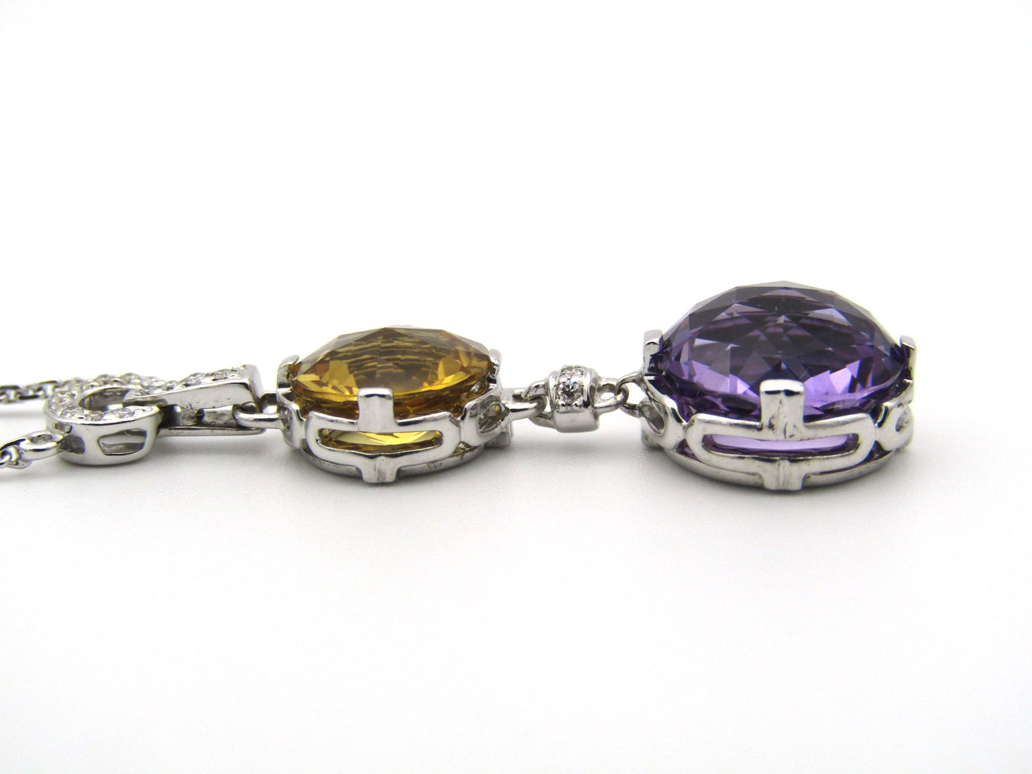 18K gold amethyst, citrine, and diamond necklace.