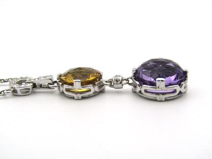 18K gold amethyst, citrine, and diamond necklace.
