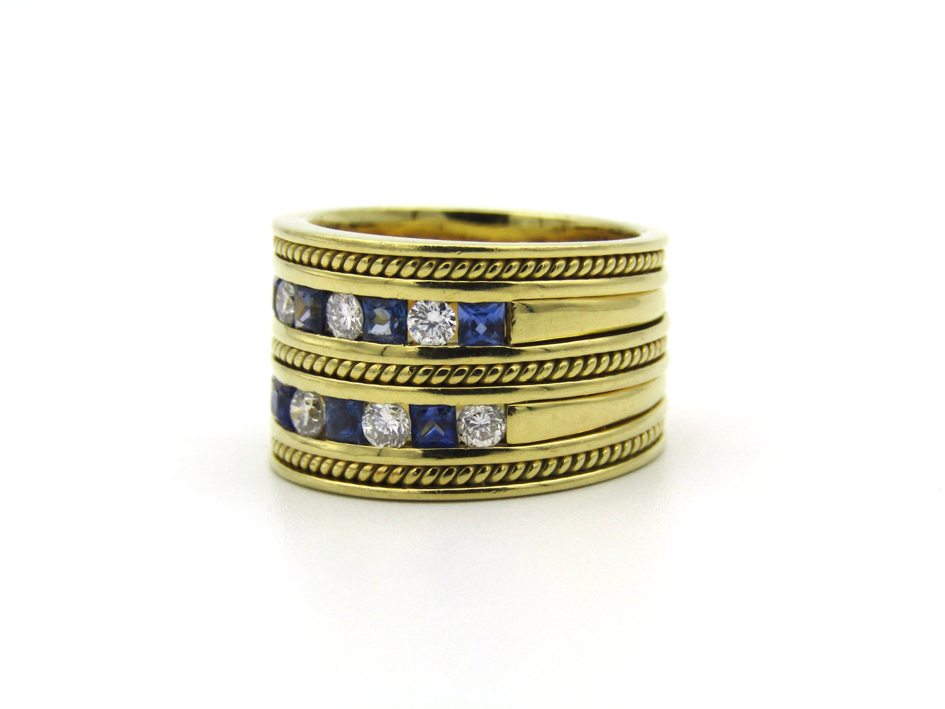 18K gold sapphire and diamond ring.