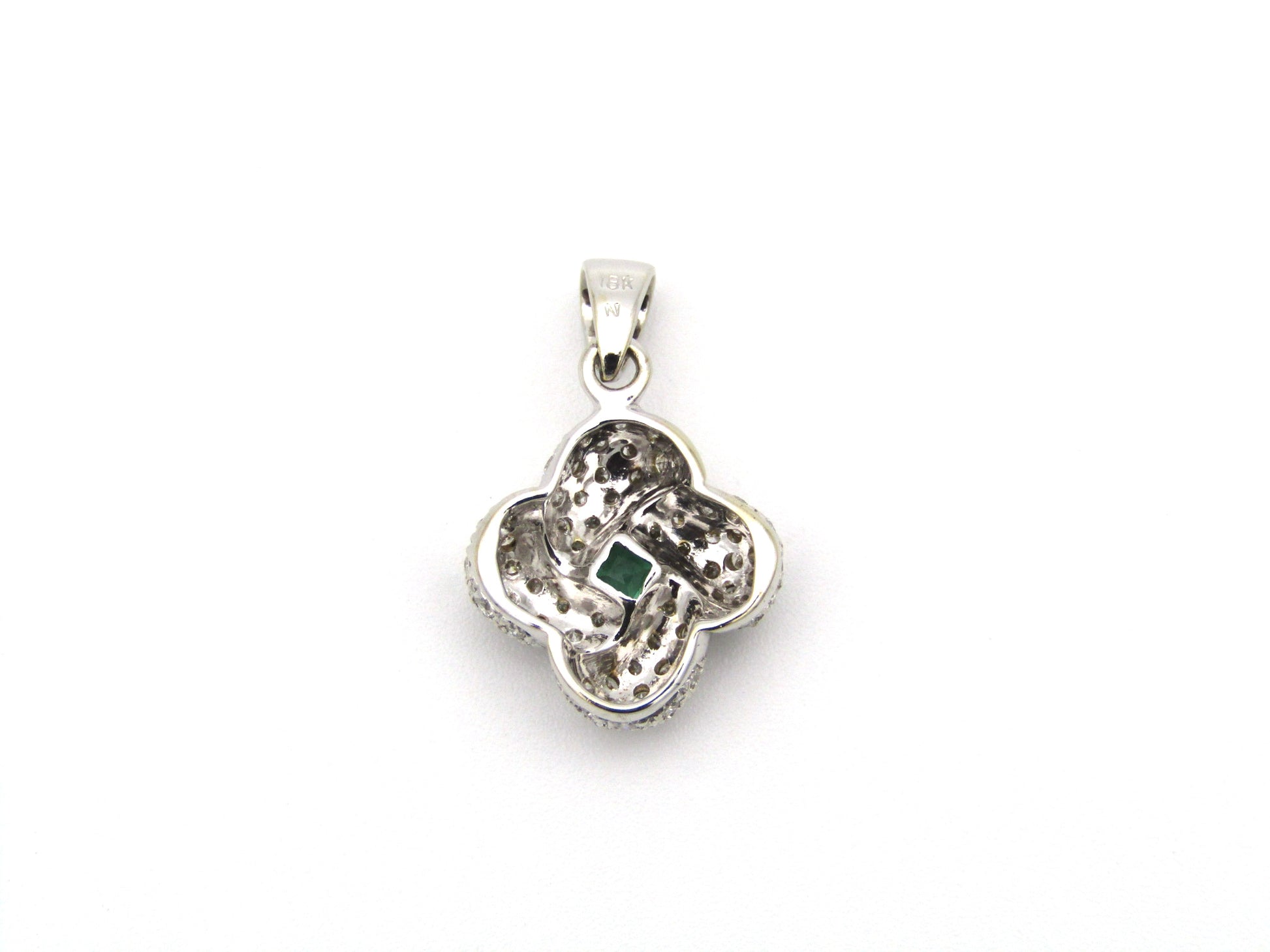 18K gold emerald and diamond pendant.