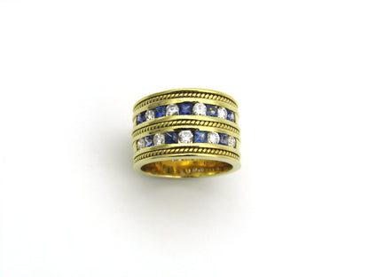 18K gold sapphire and diamond ring.