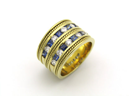 18K gold sapphire and diamond ring.