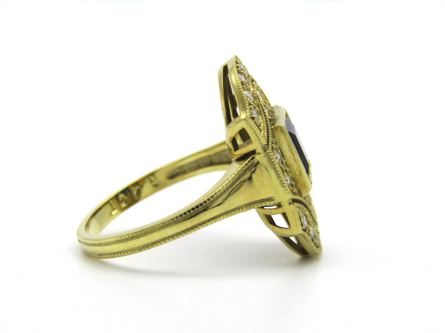 14K gold Art Deco style sapphire and diamond ring.