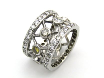 9kt gold fancy and colourless diamond ring.