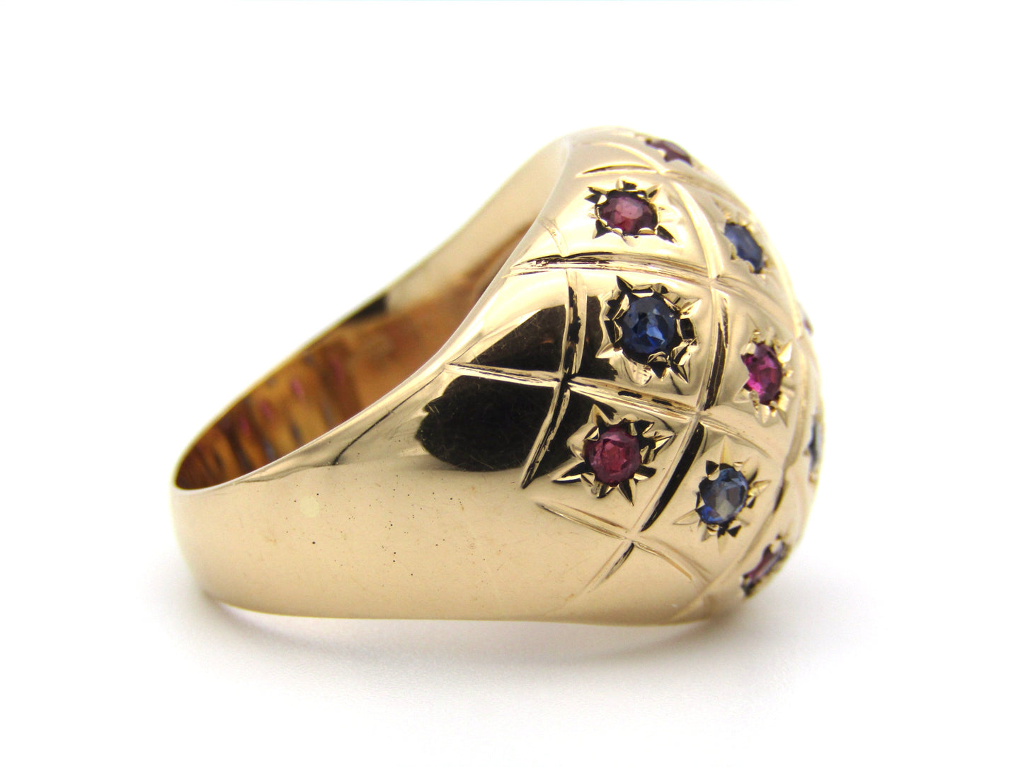 18K gold ruby and sapphire dome ring.