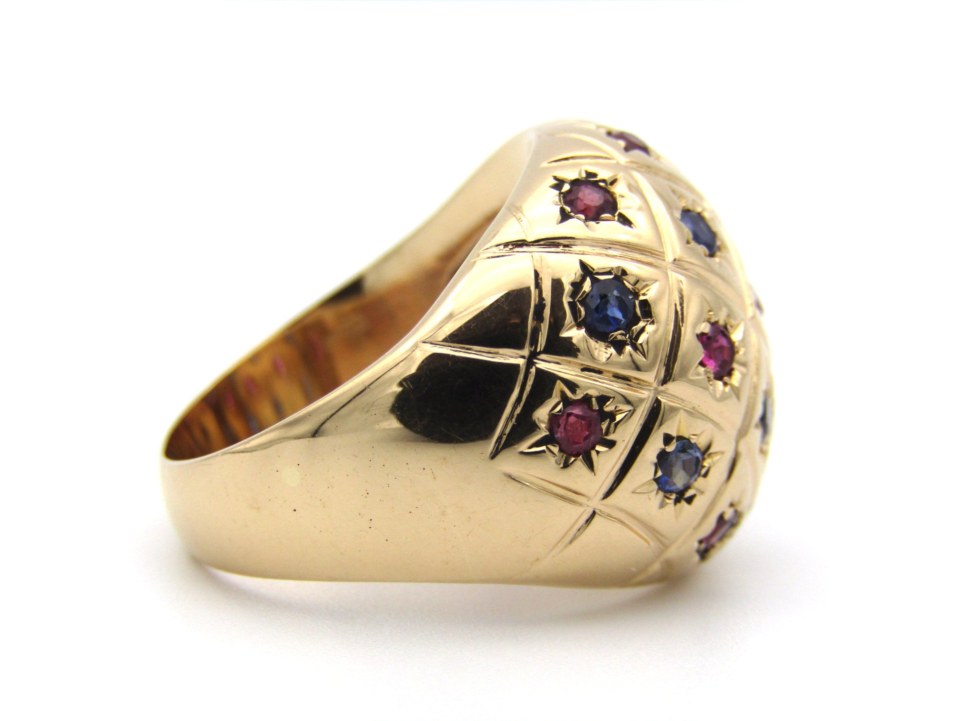18K gold ruby and sapphire dome ring.