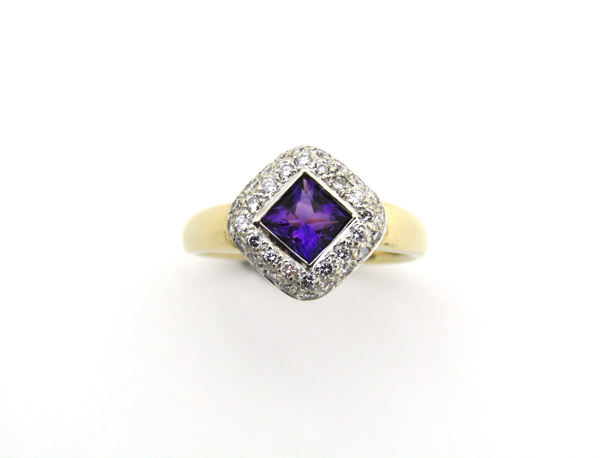 18K gold amethyst and diamond ring.