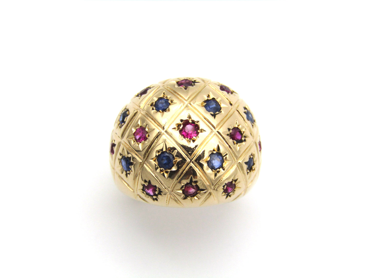 18K gold ruby and sapphire dome ring.