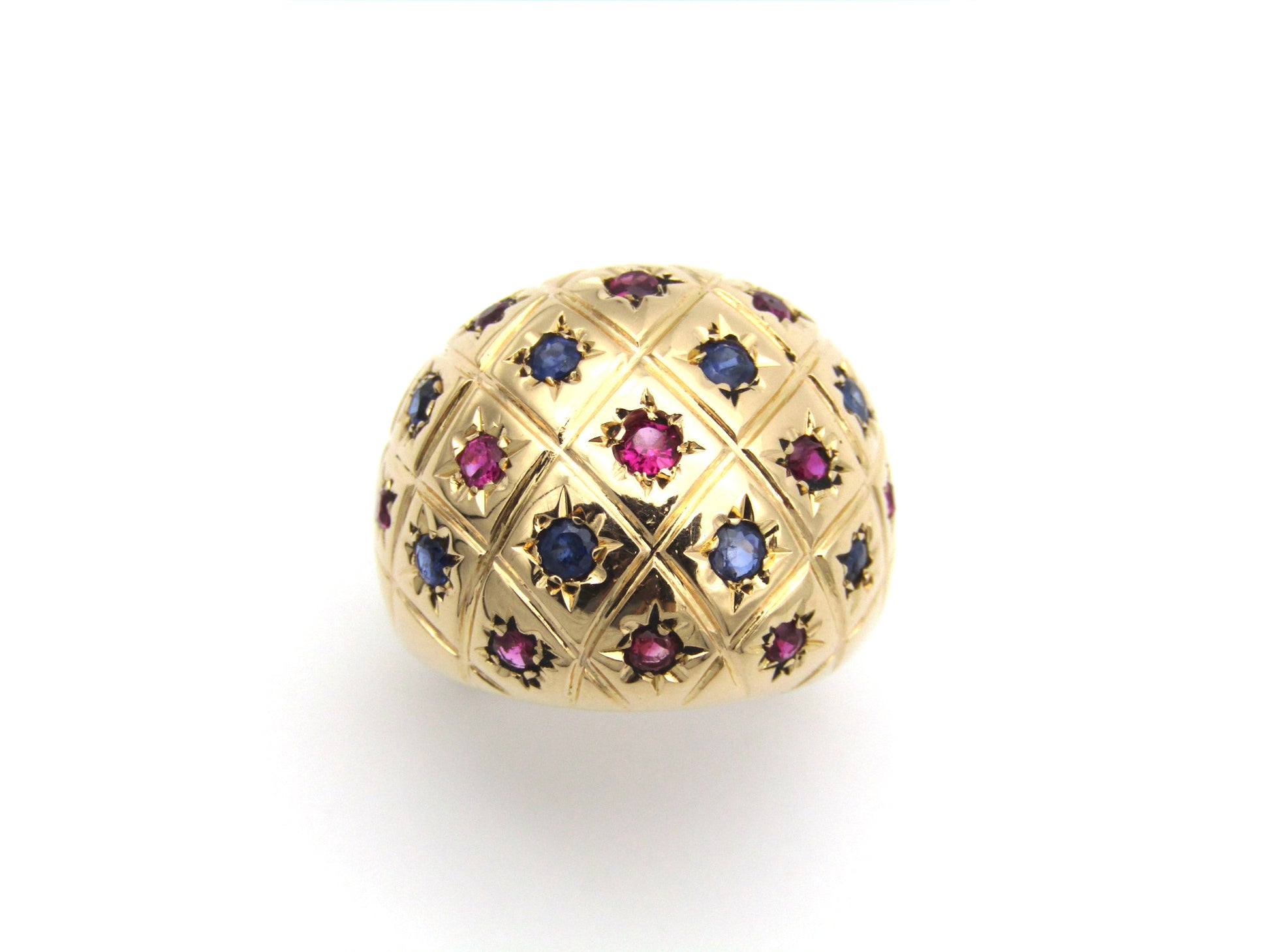 18K gold ruby and sapphire dome ring.